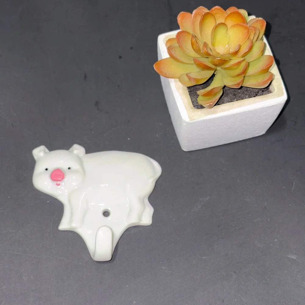 Vtg Takahashi San Francisco Ceramic Pig Wall Hook White Pink Farmhouse Japan